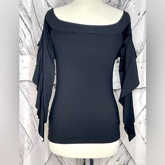 Susana Monaco ruffle top long sleeves black L - Picture 2 of 6